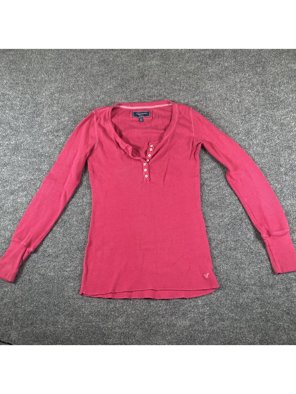 Womens American Eagle y2k vintage henley thermal pink stretch size M Read 103